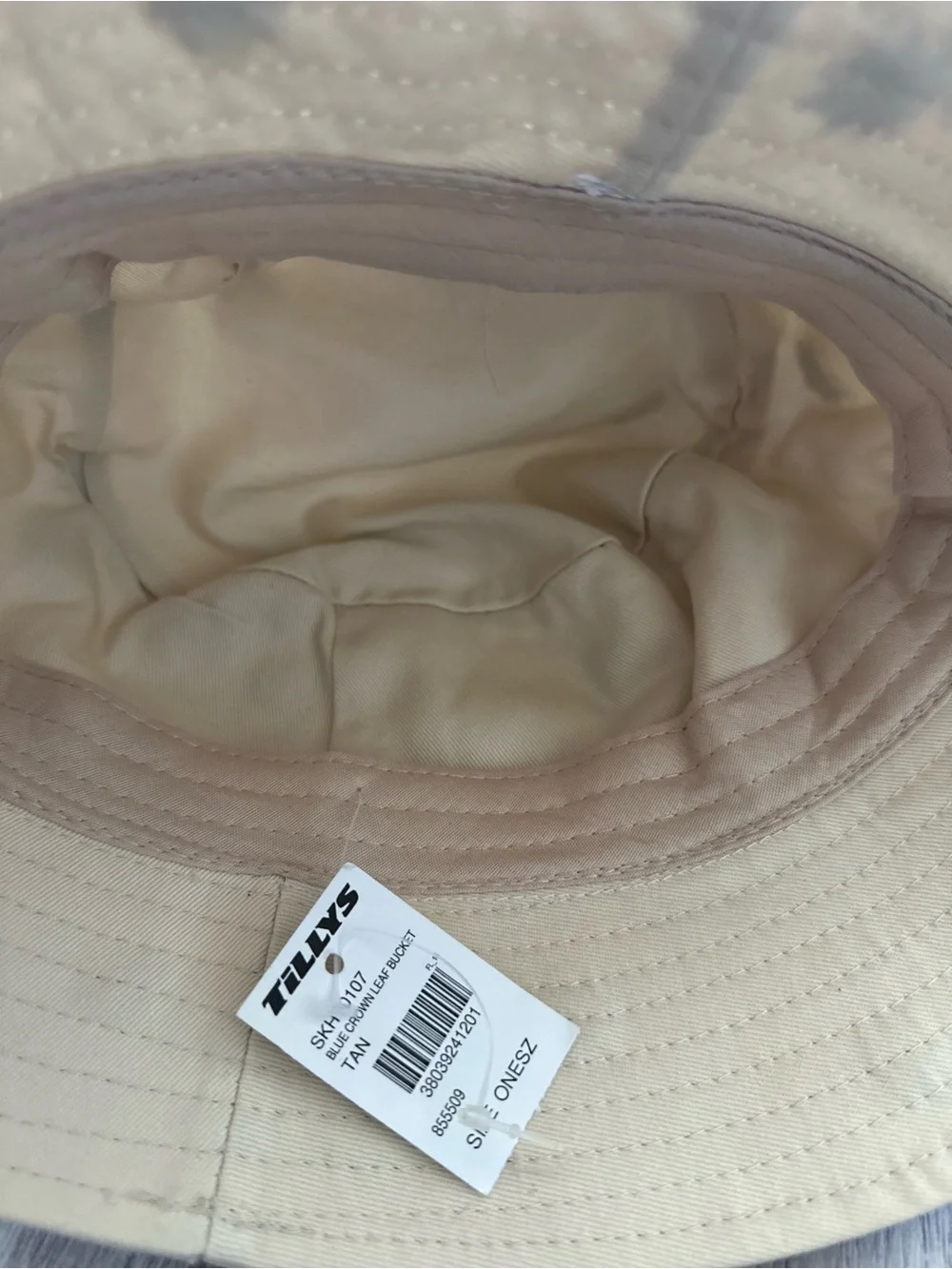 Tilly's Beige Bucket Hat with Green Leaf Embroidery - Picture 3 of 6